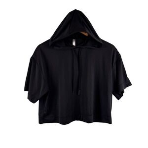 Athleta Vapor Short Sleeve Hooded XXS Black Sheer Cropped Activewear 566532